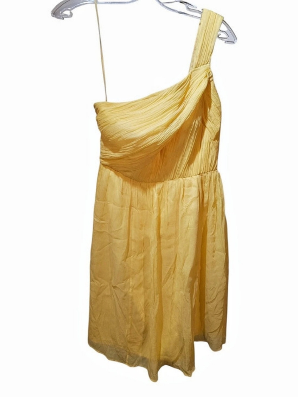 J.Crew Lucienne One-Shoulder Dress in Silk Chiffon Yellow Midi Dress